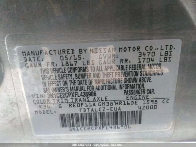 Photo 8 VIN: 3N1CE2CPXFL436906 - NISSAN VERSA NOTE 