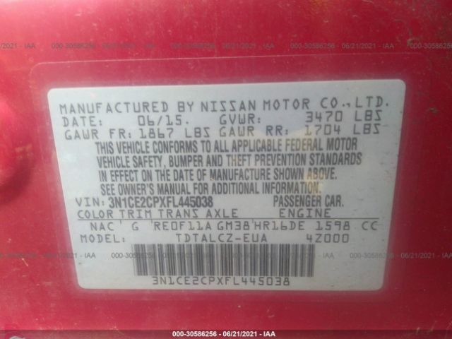 Photo 8 VIN: 3N1CE2CPXFL445038 - NISSAN VERSA NOTE 