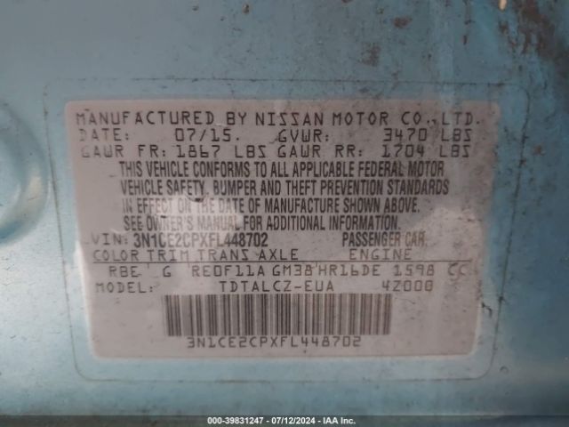 Photo 8 VIN: 3N1CE2CPXFL448702 - NISSAN VERSA NOTE 