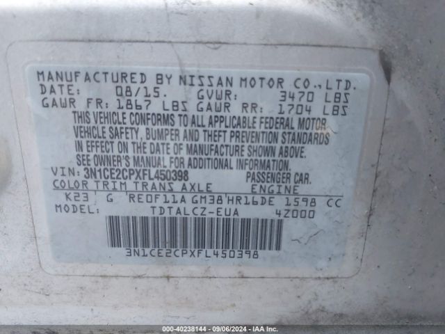 Photo 8 VIN: 3N1CE2CPXFL450398 - NISSAN VERSA NOTE 