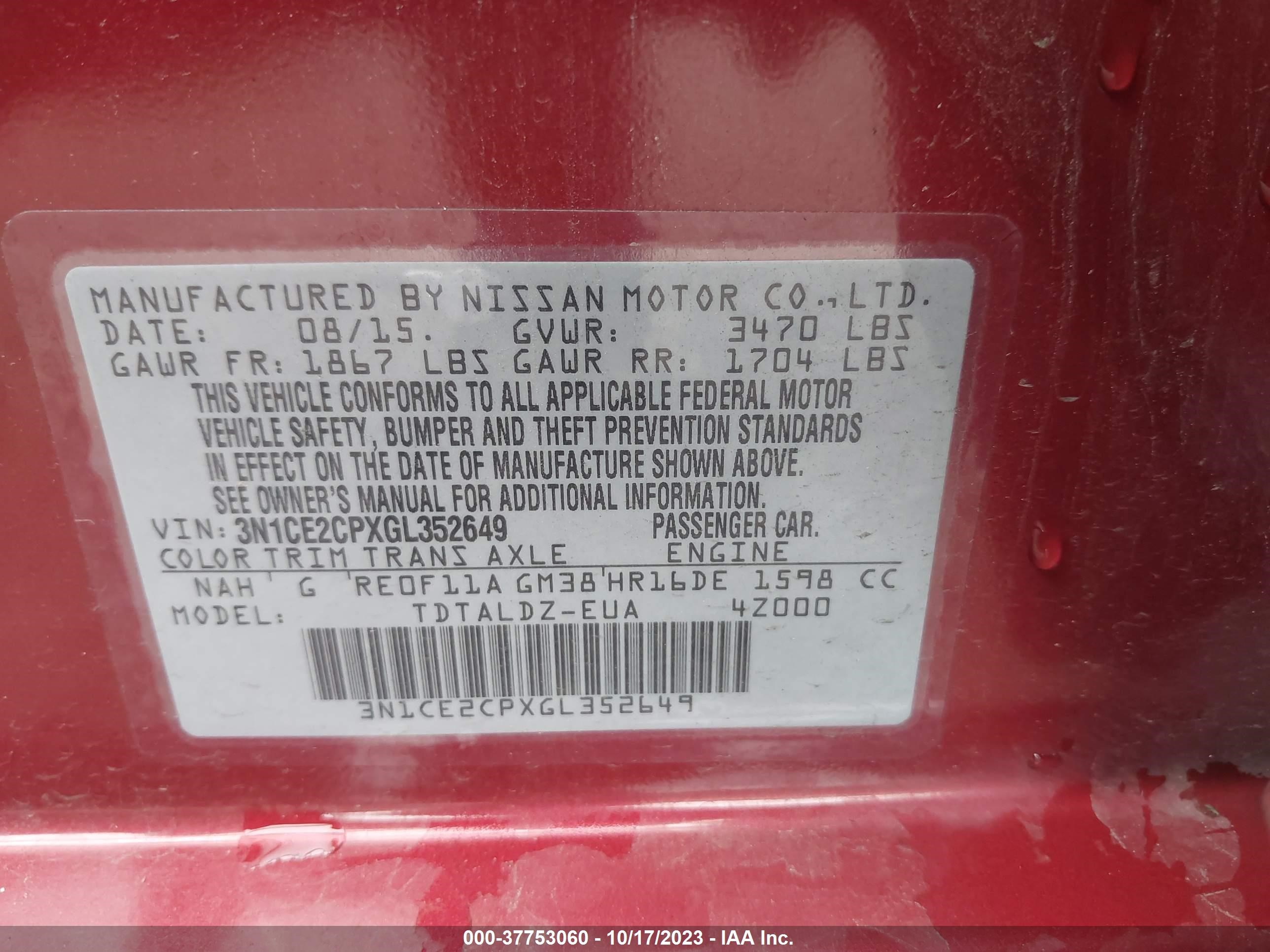 Photo 8 VIN: 3N1CE2CPXGL352649 - NISSAN VERSA 