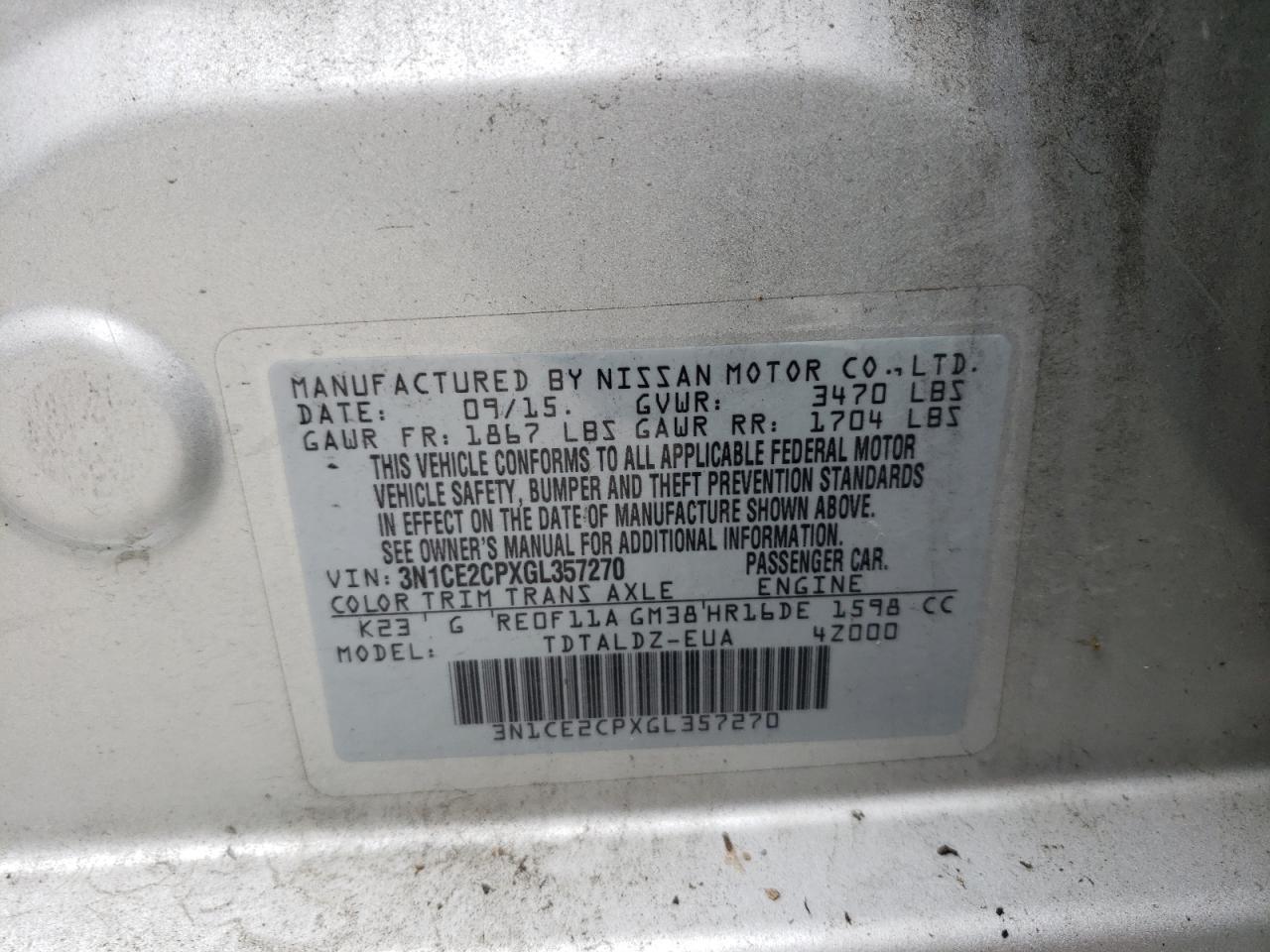 Photo 11 VIN: 3N1CE2CPXGL357270 - NISSAN VERSA 