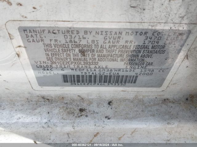 Photo 8 VIN: 3N1CE2CPXGL393332 - NISSAN VERSA NOTE 