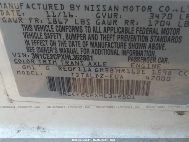 Photo 8 VIN: 3N1CE2CPXHL352801 - NISSAN VERSA NOTE 