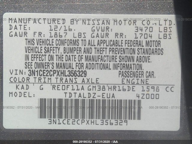 Photo 8 VIN: 3N1CE2CPXHL356329 - NISSAN VERSA NOTE 