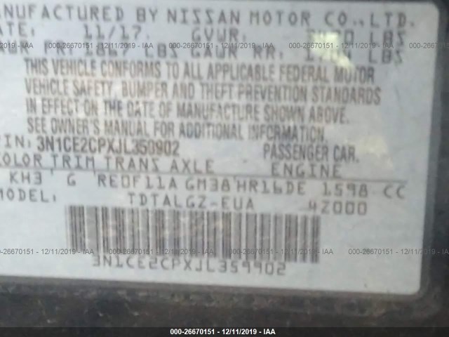 Photo 8 VIN: 3N1CE2CPXJL359902 - NISSAN NOTE 