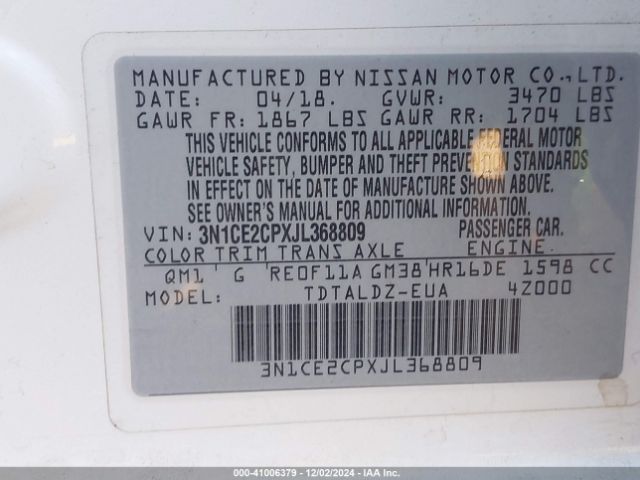 Photo 8 VIN: 3N1CE2CPXJL368809 - NISSAN VERSA NOTE 