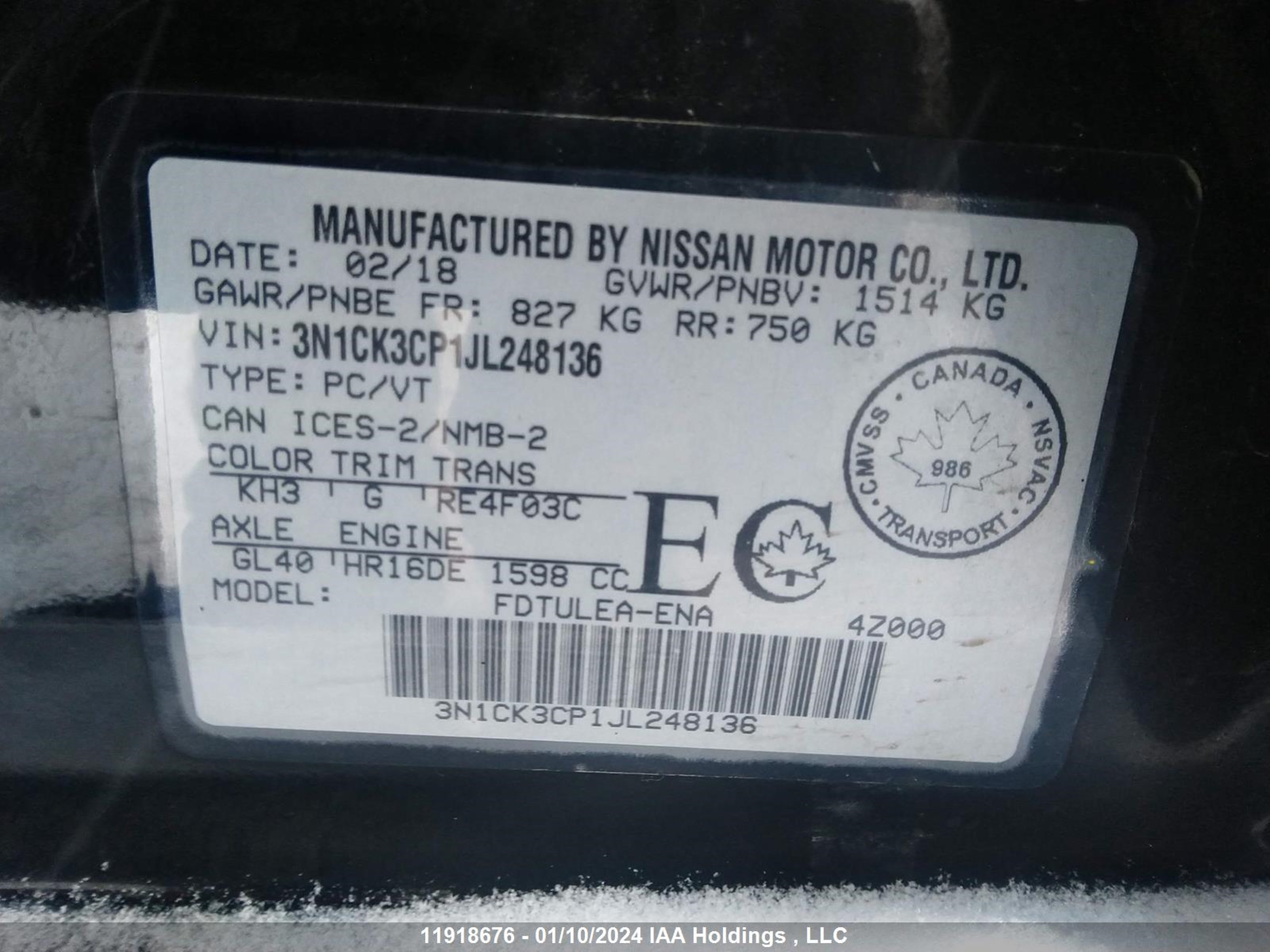 Photo 8 VIN: 3N1CK3CP1JL248136 - NISSAN MICRA 