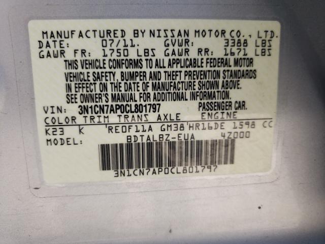 Photo 9 VIN: 3N1CN7AP0CL801797 - NISSAN VERSA S 