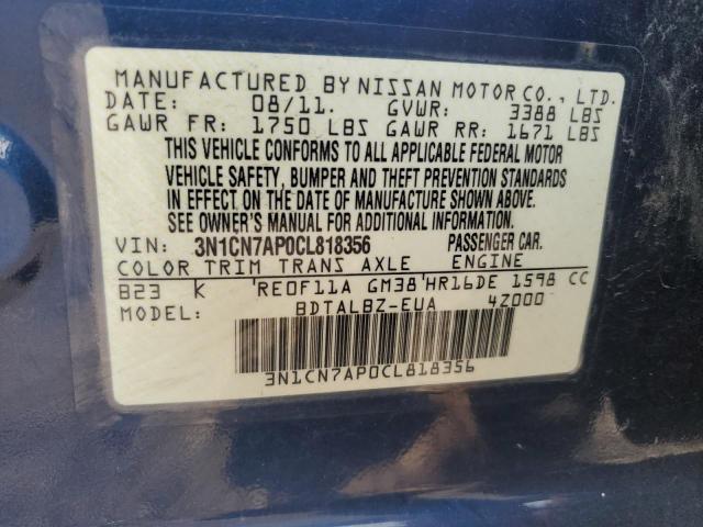 Photo 11 VIN: 3N1CN7AP0CL818356 - NISSAN VERSA S 