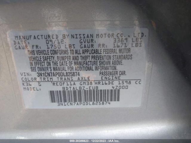 Photo 8 VIN: 3N1CN7AP0DL825874 - NISSAN VERSA 