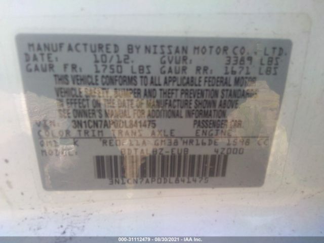 Photo 8 VIN: 3N1CN7AP0DL841475 - NISSAN VERSA 