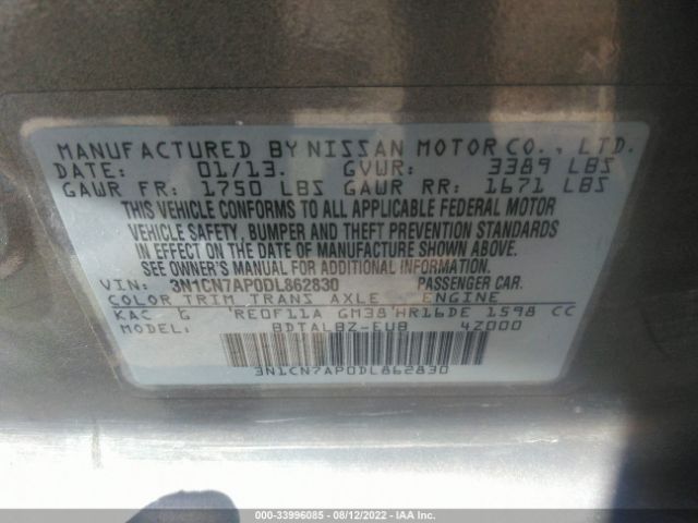 Photo 8 VIN: 3N1CN7AP0DL862830 - NISSAN VERSA 