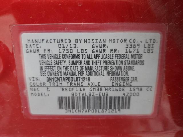 Photo 12 VIN: 3N1CN7AP0DL871219 - NISSAN VERSA S 