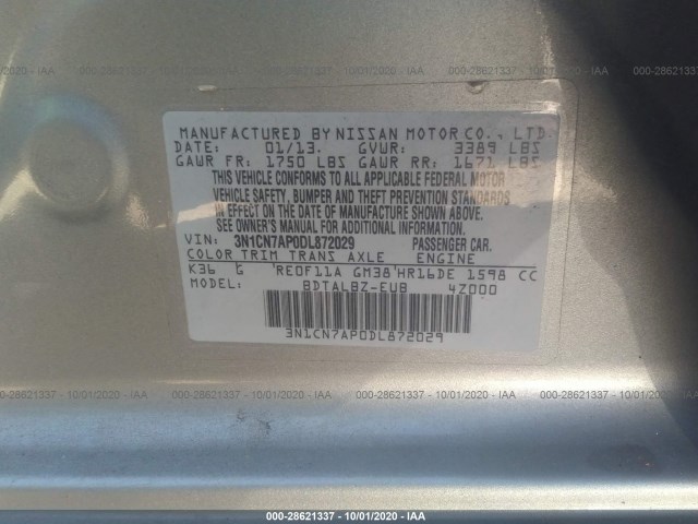 Photo 8 VIN: 3N1CN7AP0DL872029 - NISSAN VERSA 