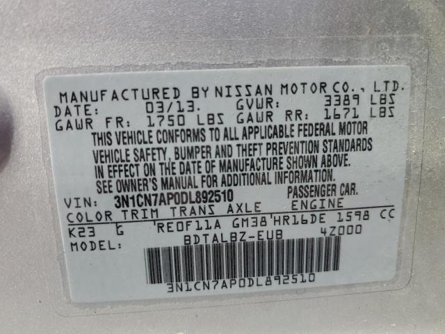 Photo 9 VIN: 3N1CN7AP0DL892510 - NISSAN VERSA S 