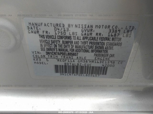 Photo 8 VIN: 3N1CN7AP0EL805657 - NISSAN VERSA 