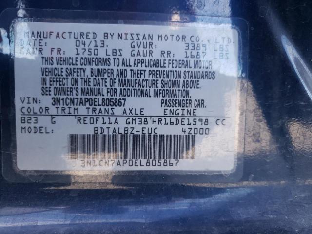 Photo 9 VIN: 3N1CN7AP0EL805867 - NISSAN VERSA S 