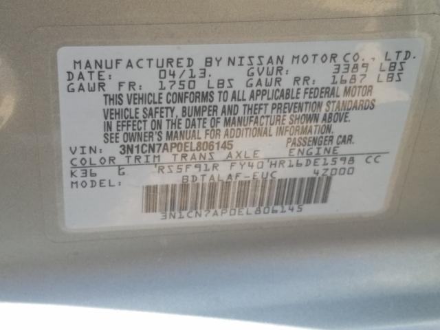 Photo 9 VIN: 3N1CN7AP0EL806145 - NISSAN VERSA S 