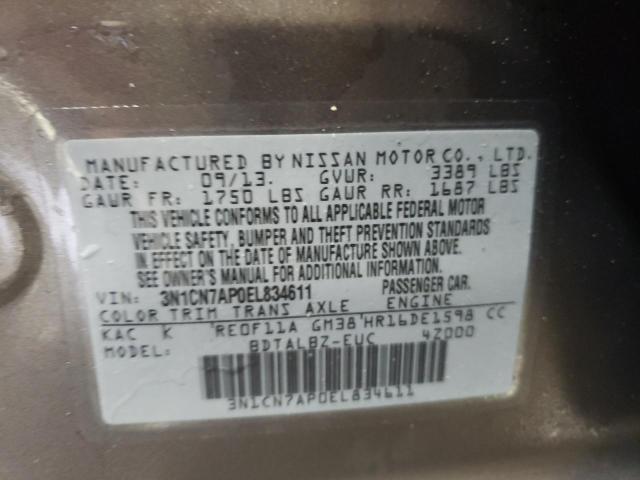 Photo 12 VIN: 3N1CN7AP0EL834611 - NISSAN VERSA S 