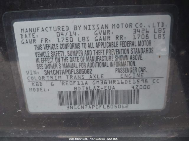 Photo 8 VIN: 3N1CN7AP0FL805062 - NISSAN VERSA 