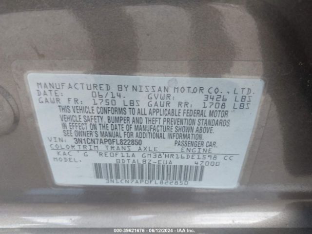 Photo 8 VIN: 3N1CN7AP0FL822850 - NISSAN VERSA 