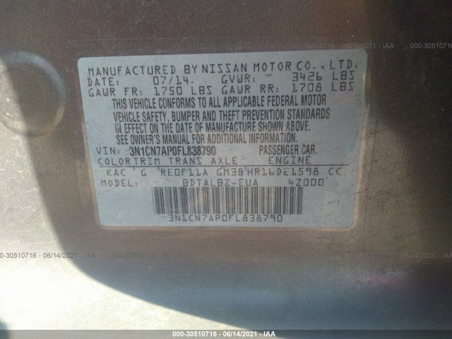 Photo 8 VIN: 3N1CN7AP0FL838790 - NISSAN VERSA 