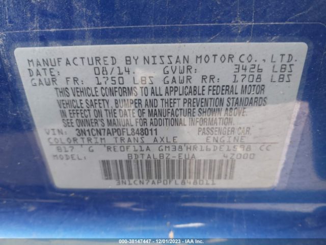 Photo 8 VIN: 3N1CN7AP0FL848011 - NISSAN VERSA 