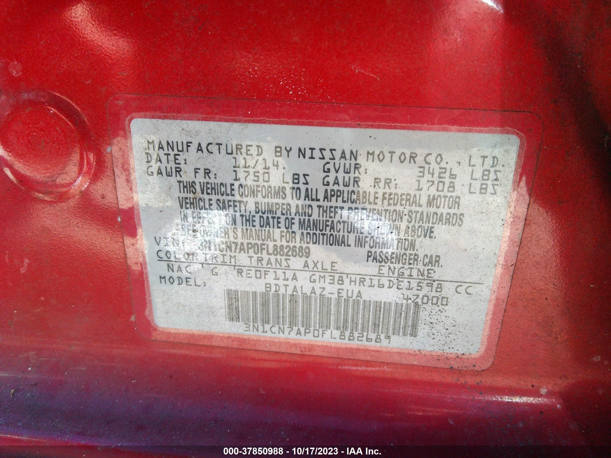 Photo 8 VIN: 3N1CN7AP0FL882689 - NISSAN VERSA 