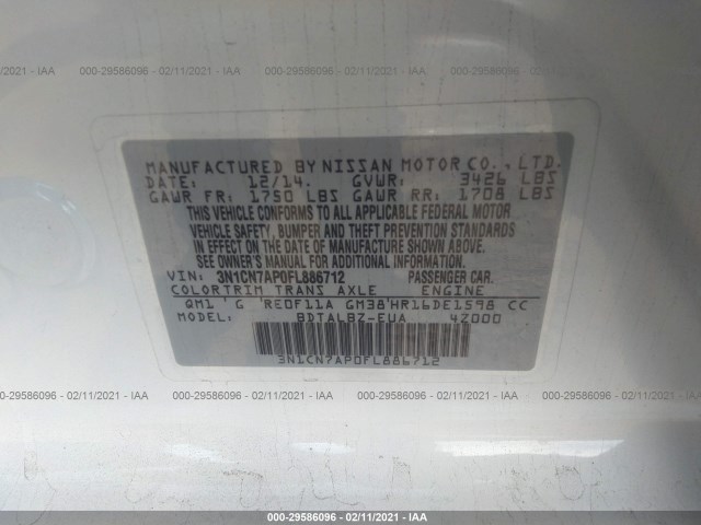 Photo 8 VIN: 3N1CN7AP0FL886712 - NISSAN VERSA 