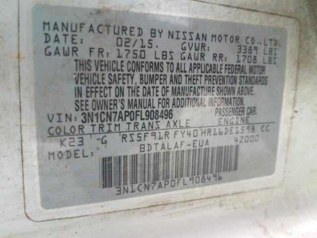 Photo 9 VIN: 3N1CN7AP0FL908496 - NISSAN VERSA S 