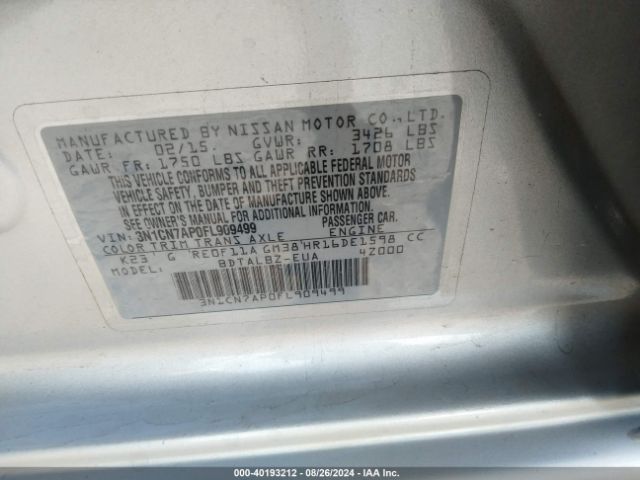 Photo 8 VIN: 3N1CN7AP0FL909499 - NISSAN VERSA 