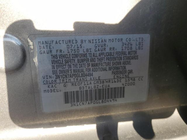 Photo 12 VIN: 3N1CN7AP0GL804494 - NISSAN VERSA S 