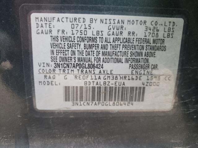 Photo 9 VIN: 3N1CN7AP0GL806424 - NISSAN VERSA S 