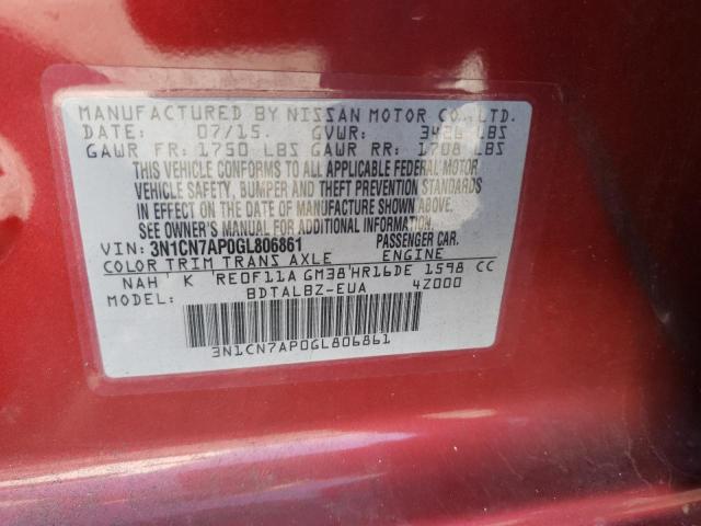 Photo 9 VIN: 3N1CN7AP0GL806861 - NISSAN VERSA S 