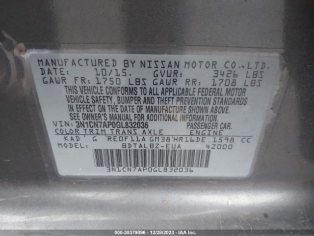 Photo 8 VIN: 3N1CN7AP0GL832036 - NISSAN VERSA 