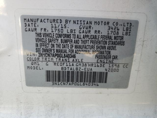 Photo 9 VIN: 3N1CN7AP0GL840346 - NISSAN VERSA S 