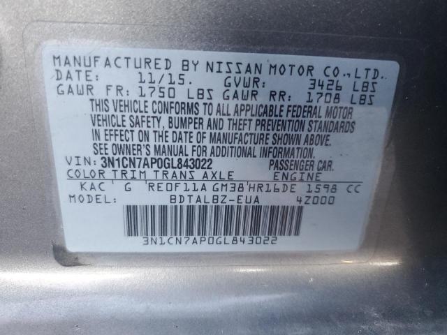 Photo 11 VIN: 3N1CN7AP0GL843022 - NISSAN VERSA 