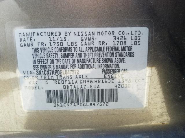 Photo 9 VIN: 3N1CN7AP0GL847572 - NISSAN VERSA S 