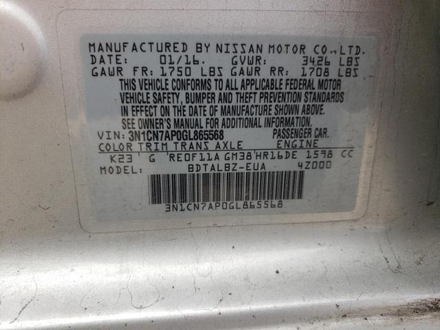 Photo 11 VIN: 3N1CN7AP0GL865568 - NISSAN VERSA S 