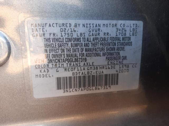 Photo 12 VIN: 3N1CN7AP0GL867319 - NISSAN VERSA S 