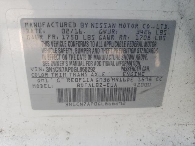 Photo 11 VIN: 3N1CN7AP0GL868292 - NISSAN VERSA S 