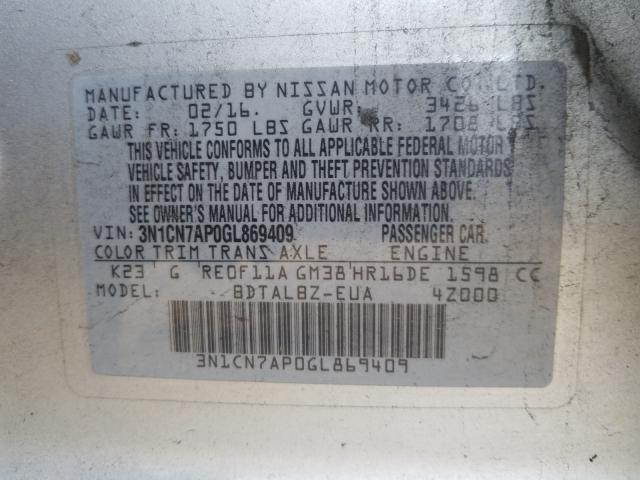 Photo 9 VIN: 3N1CN7AP0GL869409 - NISSAN VERSA S 