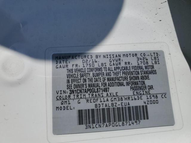 Photo 12 VIN: 3N1CN7AP0GL871497 - NISSAN VERSA S 