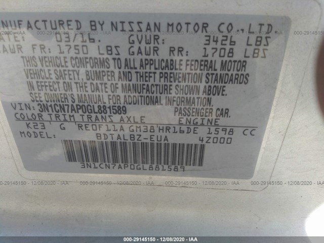 Photo 8 VIN: 3N1CN7AP0GL881589 - NISSAN VERSA 