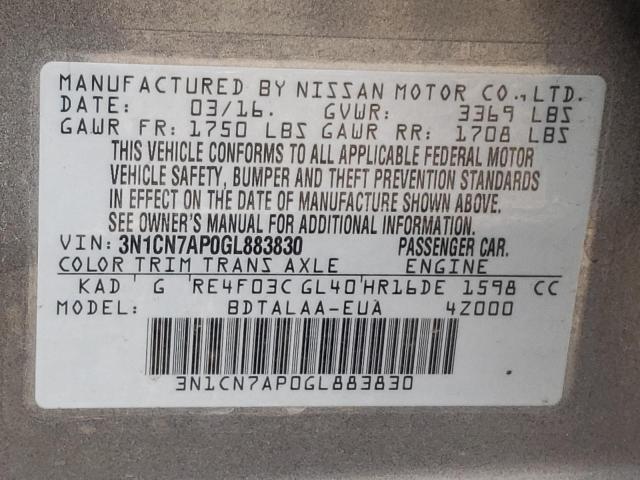 Photo 9 VIN: 3N1CN7AP0GL883830 - NISSAN VERSA S 