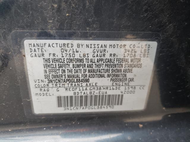 Photo 9 VIN: 3N1CN7AP0GL884590 - NISSAN VERSA S 