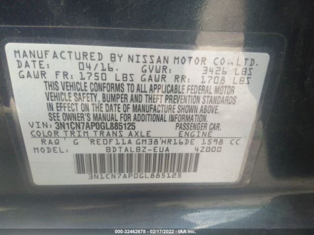 Photo 8 VIN: 3N1CN7AP0GL885125 - NISSAN VERSA 