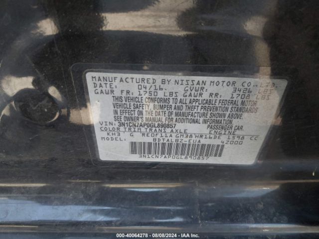 Photo 8 VIN: 3N1CN7AP0GL890857 - NISSAN VERSA 