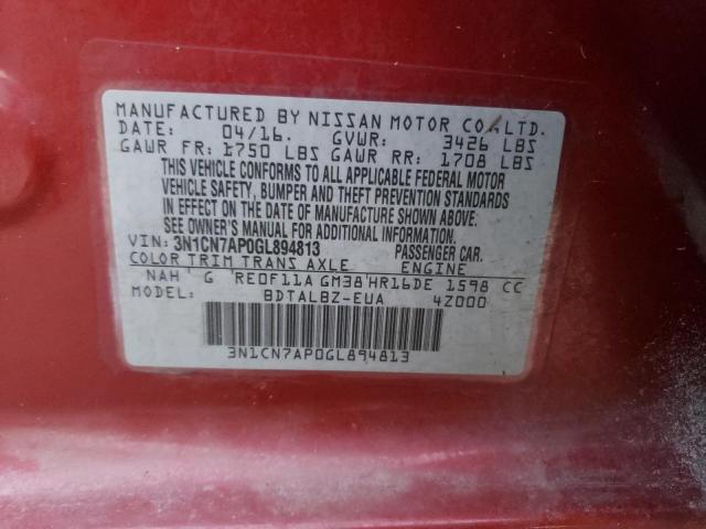 Photo 11 VIN: 3N1CN7AP0GL894813 - NISSAN VERSA S 